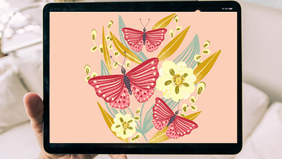 Flowers with Butterflies STEP by STEP Procreate Painting | iPad branding butterfly decorative elements elements floral flower illustration illustrator logo nature watercolor