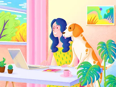 Work at home with my pet animal art illustration illustration art illustration design illustrator illustrator art loading screen photoshop ui vector