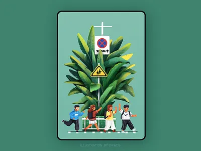 School boy girl go to school illustration landscape school student study tree