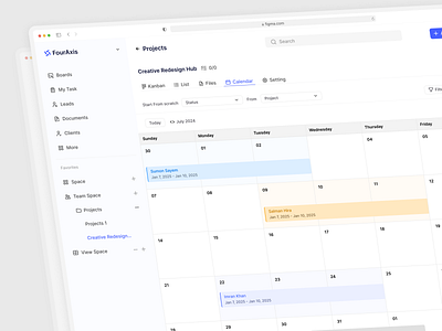 Project Management SaaS Calendar Dashboard UI/UX Design calendar dashboard calendar view clean design data data visualization project management saas saas owner saas products saas project saas project management saas startups ui ui figma ui interface user centric user experience