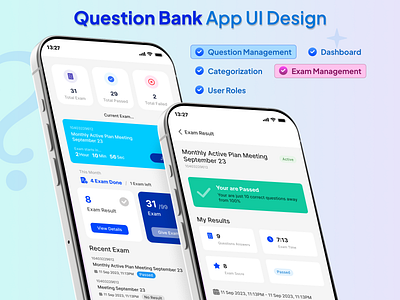 Question Bank App UI Design application ui design categorization create dashboard download edit exam exam management exam progress export join mcq past radio result ui ui ux design upcomming user centered user roles