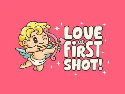 Cupid angel arrow cartoon character cupid cute feminine fun heart illustration kawaii love at first shot love at first sight mascot playful romantic valentine valentine card valentine illustration vintage