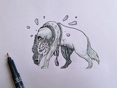 Hurt handmade hurt illustration ink sketch surrealism tracking wolf