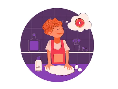 Donut Dream 2d 2d art art artwork bakery boy cafe café color cook cooker cooking donut dream flat illustration illustrator kitchen pastry vector