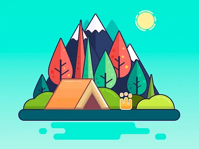 Camping camping design flat illustration landscape mountains nature vector