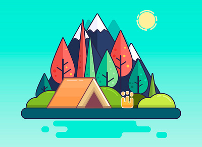 Camping camping design flat illustration landscape mountains nature vector
