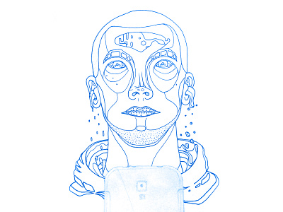 Selfie concept ready for further work character flow hand drawn illustration ink selfie shapes steel surrealism