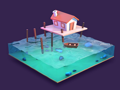 Water house 3dmodel asset blender blender3d blenderart blenderartist blenderevee chocofur digital3d gameassets gametextures house houseonwater lowpoly lowpoly3d render