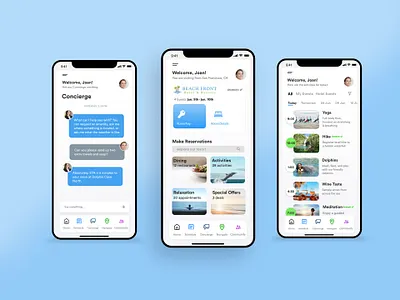 Beach Hotel and Resort - Mobile App app app design branding concierge app event app events events app hotel app icon messaging app minimal mobile app design mobile design mobile ui reservation reservation app ui ux