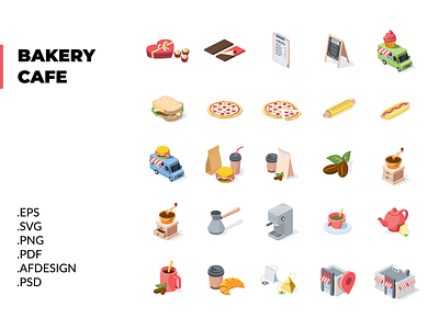 Bakery & Cafe illustrations set PART2 3d affinity concept creative design flat idea illustration isometric isometric art isometric design isometric icons isometric illustration vector