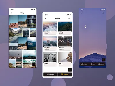 Photo Gallery App albums gallery mobile design modern design photo gallery ui design