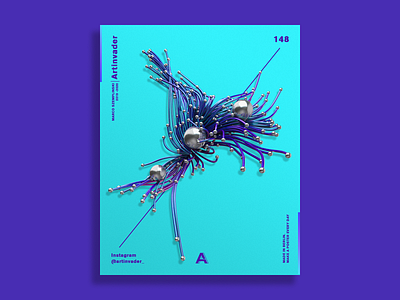 Artinvader project N. 148. 3d abstract abstractart adobe alien art artwork blue c4d c4dart challange cinema4d creative photoshop poster print ps psd