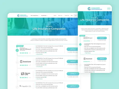 Consumer Comparisons | Comparison Table comparison table data visualization design insurance ui design ux design web website design