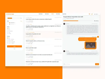 Ticket list and chat screen design app application chat communication filter history interface list search table ui web design