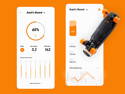 Boosted Board App Concept - Freebie 3d app app design boosted board bright ui cards ui clean app dashboard download freebie icons manage skateboard minimal minimal app design orange scooter skate skateboard skateboard app uiux