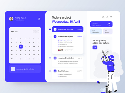 Project Management Dashboard blue colorful dailyui dashboard dashboard ui design illustration minimal mockup product design project management trendy typography ui uidesign ux web app