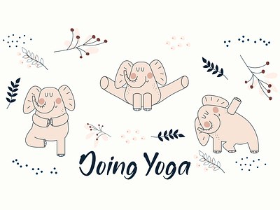 Doing Yoga animals beautiful caracter colorful creative cute design doing elephant graphic illustration illustrator leaves vector yoga