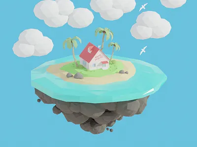 Kame House - DBZ 3d blederrender blender blender 3d blender3dart blendercycles dbz dragonball illustration island isometric kamehouse