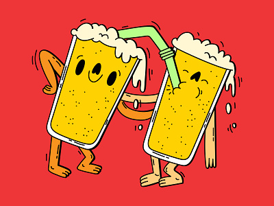 pint mates 2cute2fail alcohol bar beer beer art bubble digital dope foam illustration lager mates pint pub sharing sharing is caring smile straw summer vector