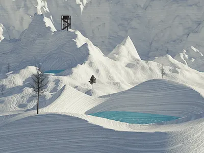 Snow rock mountain - Blender landscape Art bangladesh blender blender3d illustration landscape rocky mountain snow tower trees watchtower white