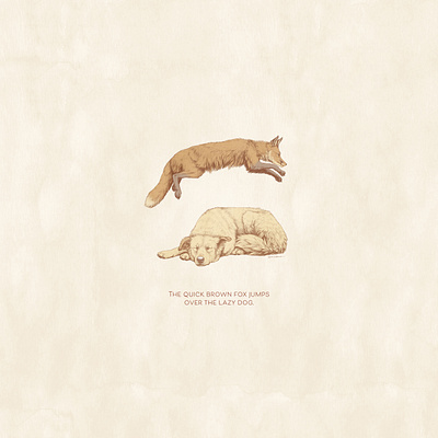 The quick brown fox jumps over the lazy dog. a to z animal illustration animals childrens book illustration cute animal digital art dog illustration drawing fox illustration golden retriever lazy dog pet portrait photoshop art puppy quick brown fox red fox vintage style