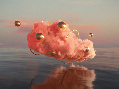 Fluffy Cloud 3d 3d art abstract arnold artwork c4d cinema4d design digital gold graphic minimal modernism pink sea summer surreal texture water