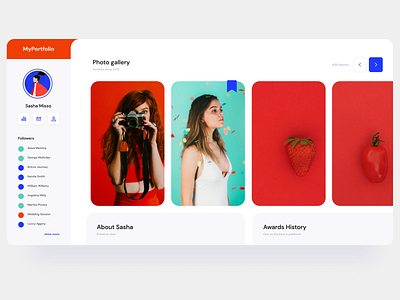 Portfolio website account gallery mockup portfolio profile red simple ui uidesign uiux uxui