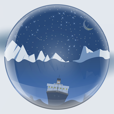 The sunken Titanic and icebergs in the balloon adobeillustrator balloon iceberg iceland illustration moon ocean stars titanic vector vector art water