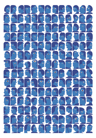 182 Blue Faces characterdesign characters concept design exhibition faces illustration poster print