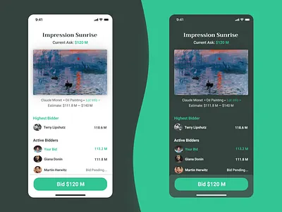 Hierarchy Practice - Auction App auction app bidding ui branding composition dark ui typography ui visual design