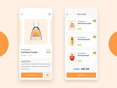 Perfume E-Commerce App Design adobe xd app design branding design ecommerce ecommerce app female flat perfume ui ux vector