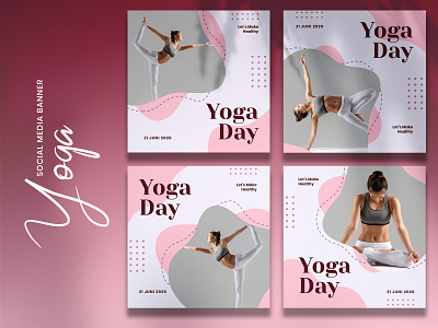 Yoga Social Media Template banner banner ads design instagram banner instagram post instagram stories minimalism modernism pink social media banner social media design social media pack social media templates sport template design templates yoga yoga day yoga pose youth