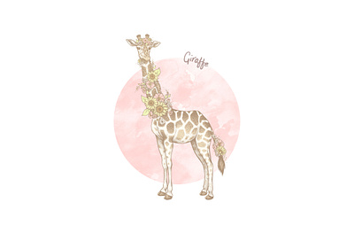 Floral giraffe animal art animal illustration animals childrens art childrens book illustration cute animal digital art digital painting drawing giraffe kids art nursery art pastel color pen drawing photoshop art watercolor wild animals