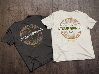 The Stump Grinder LLC branding branding branding and identity brown logo graphic design green logo logo design logo designs nature logo rustic logo tree logo tree rings tree service logo tree stump tshirt design tshirt mockup