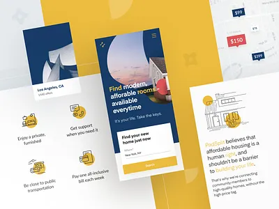 Pad Split | Slick view of the landing page affordable housing apartment hero section landing page membership offers online portals promo website property management proposals real estate rental rental property renting saas search split house ui ux website