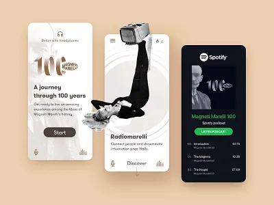 Magneti Marelli 100 100 branding design experience heritage magnetimarelli mobile music podcast radio sketch spotify typography ui uiux vintage voice