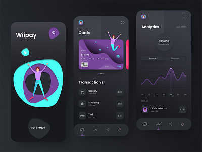 Banking App Design - Wiipay.Dark banking banking app branding clean credit card dark debit card design finance app fintech investment ios minimal money app payment product design transaction ui ux wallet app