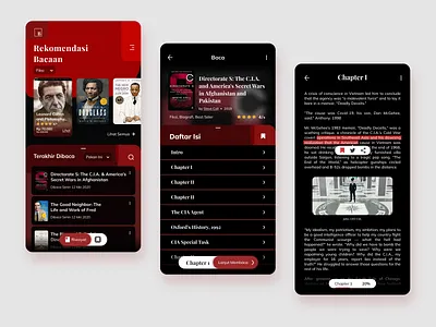 Dark mode - Reading App app article black book bookstore dark dark ui design figma mobile mobile ui reading red ui ux