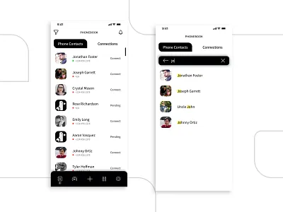 Phonebook Connections Concept concept mobile app design ui design ux design