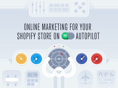 Autopilot Online Marketing 2d art airplane branding captain cockpit dashboad flight hero image hero section homepage illustration landing landing page marketing pilot shopify single page switch take off web design