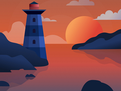 The setting sun illustration sketch vector