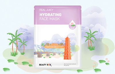 Beauty Box - Real Juicy Face Mask (Lotus) branding colors dongtrieuz historic illustration masksheet packaging packaging design somewhereinvietnam travel