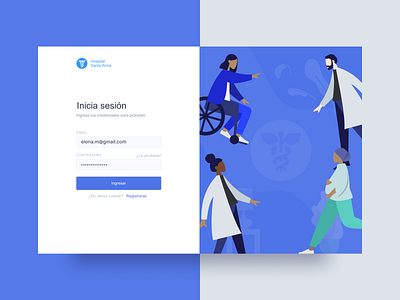 Hospital App Login Screen blue coronavirus covid19 desktop app desktop application doctor hospital hospital app hospitals hospitals administration humaaans illustration login medic medicine minimalist patient signup uiux