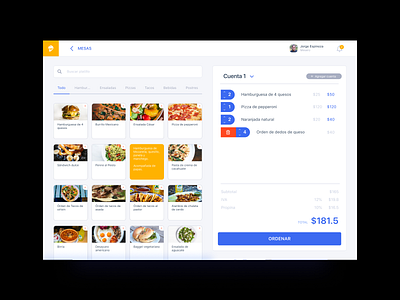 Restaurant iPad App - Waiter food food app food menu ipad app menu mexico minimalist pizza restaurant restaurant app restaurant menu restaurant order restaurant tablet tacos ui uiux uxdesign waiter app yellow yellow tablet