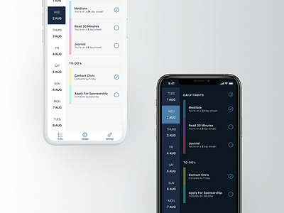 Habit and Todo App / Dark Mode Practice calendar app calendar design calendar ui dailyui dark app dark ui darkmode habit app habit tracker todo app uidesign uidesignchallenge uidesigner userinterface userinterfacedesign uxdesign