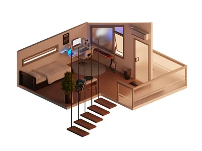 Simple music enthusiast bedroom 3d 3d art 3d isometric bedrooms blender blender3d design graphic design header illustration illustration illustrator isometric ui ux