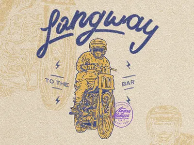 Longway To the Bar! angonmangsa badges branding design graphicdesign hand drawn illustration logo logodesign motorbike motorcycle motorcycles typography vintage vintage badge vintage design