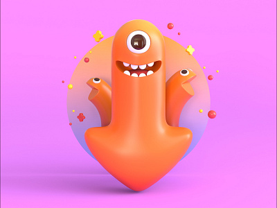 little monster arnoldrender big eyes cute design smile