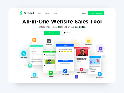 BirdSeed homepage exploration button chat chatbot clean web design drift hero intercom landing page landing page concept landing page ui simple testimonial ux website design widget