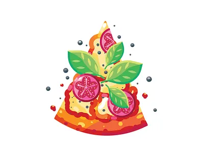 pieces of delicious pizza with tomatoes, vector illustration in breakfast cheesy design fastfood junk food meat mozzarella pepper pizza slice red sausage snack tasty pizza tomatoes top view toppings unhealthy vegetable vegetables yellow